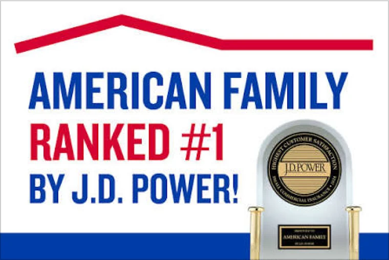 American Family ranked #1 by J.D. Power, with the J.D. Power trophy.